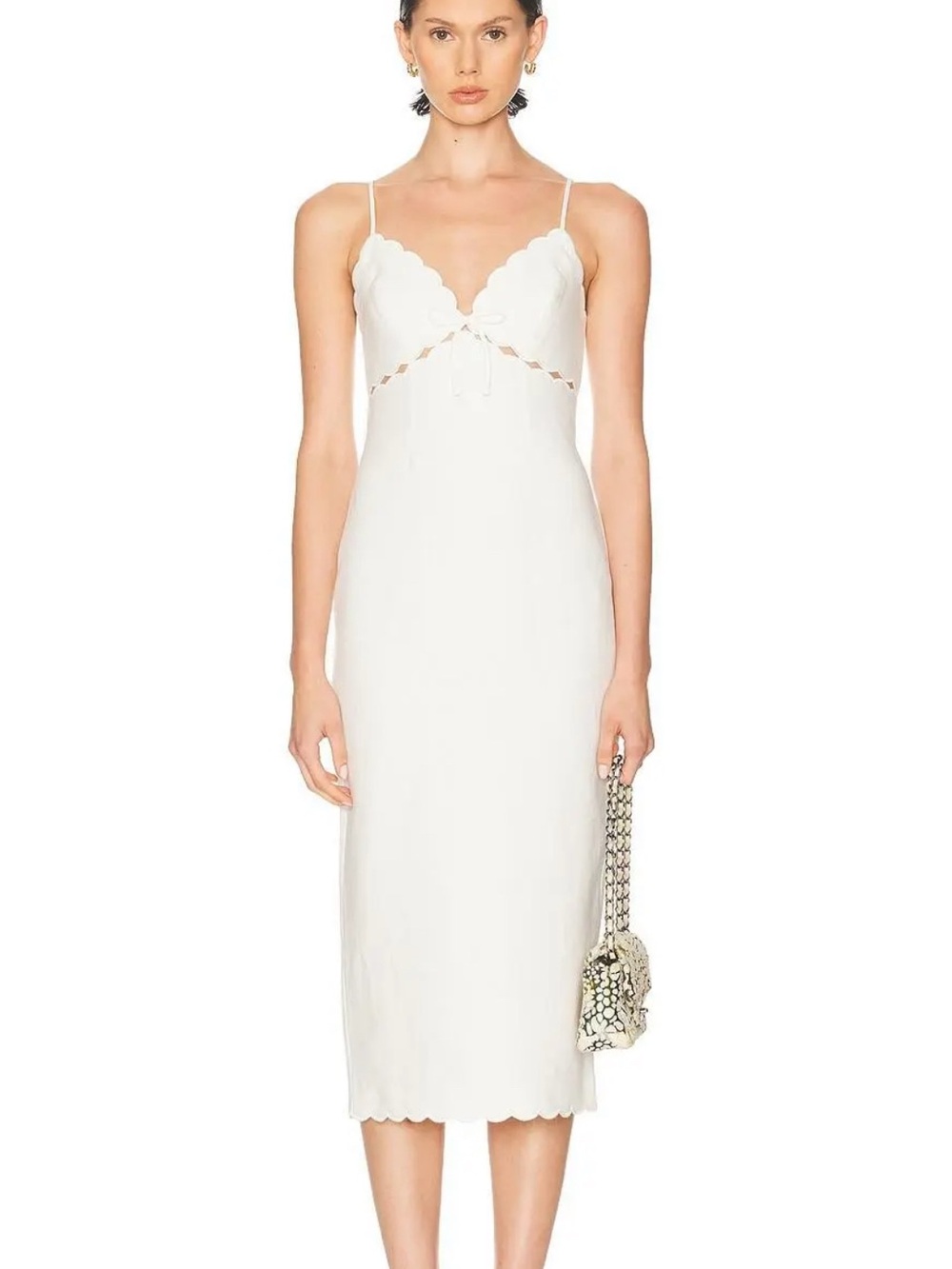 LoveShackFancy White Scallop-Edge Midi Slip Dress